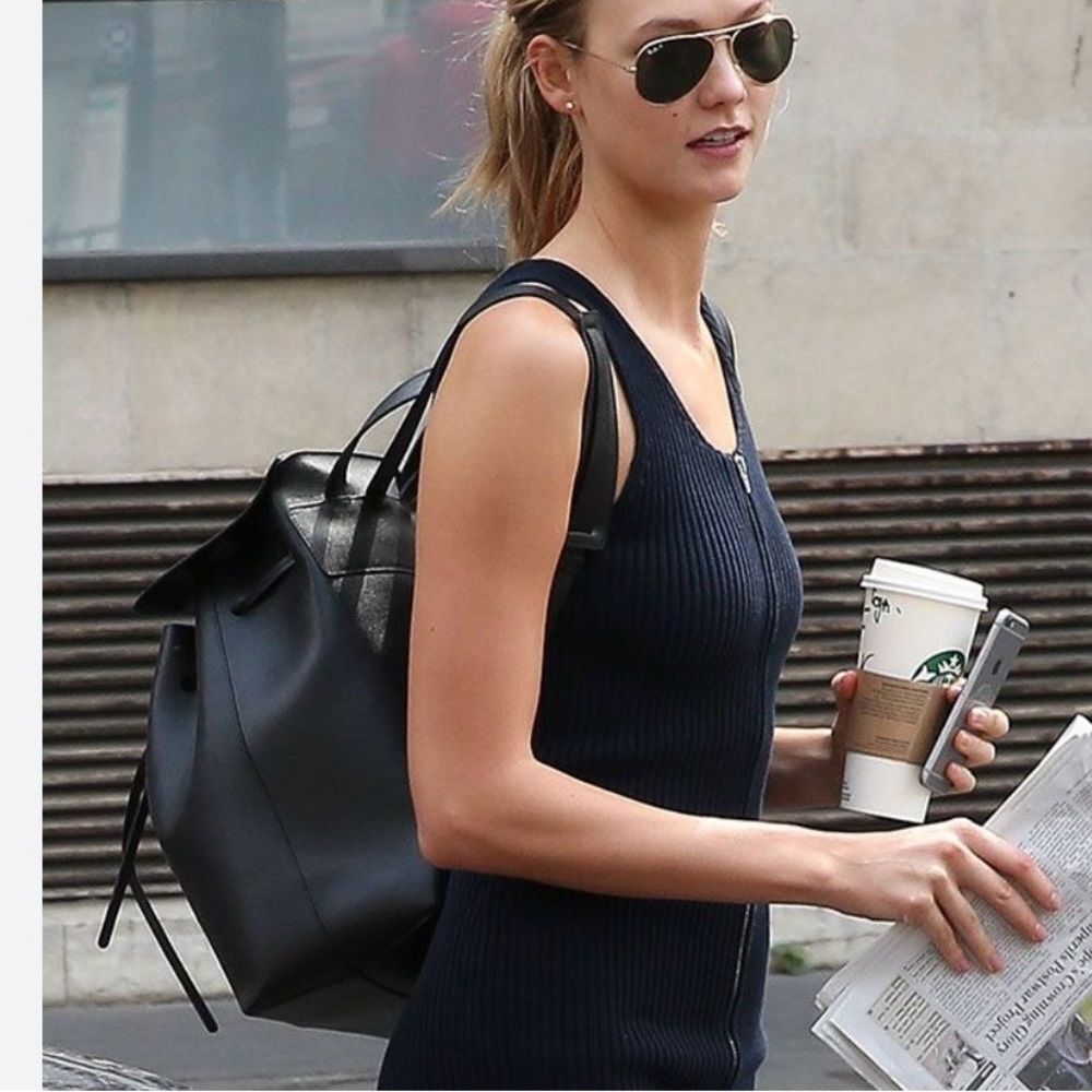 Mansur Gavriel Minimalist Leather Backpack in Black with Red Interior - Picture 13 of 14